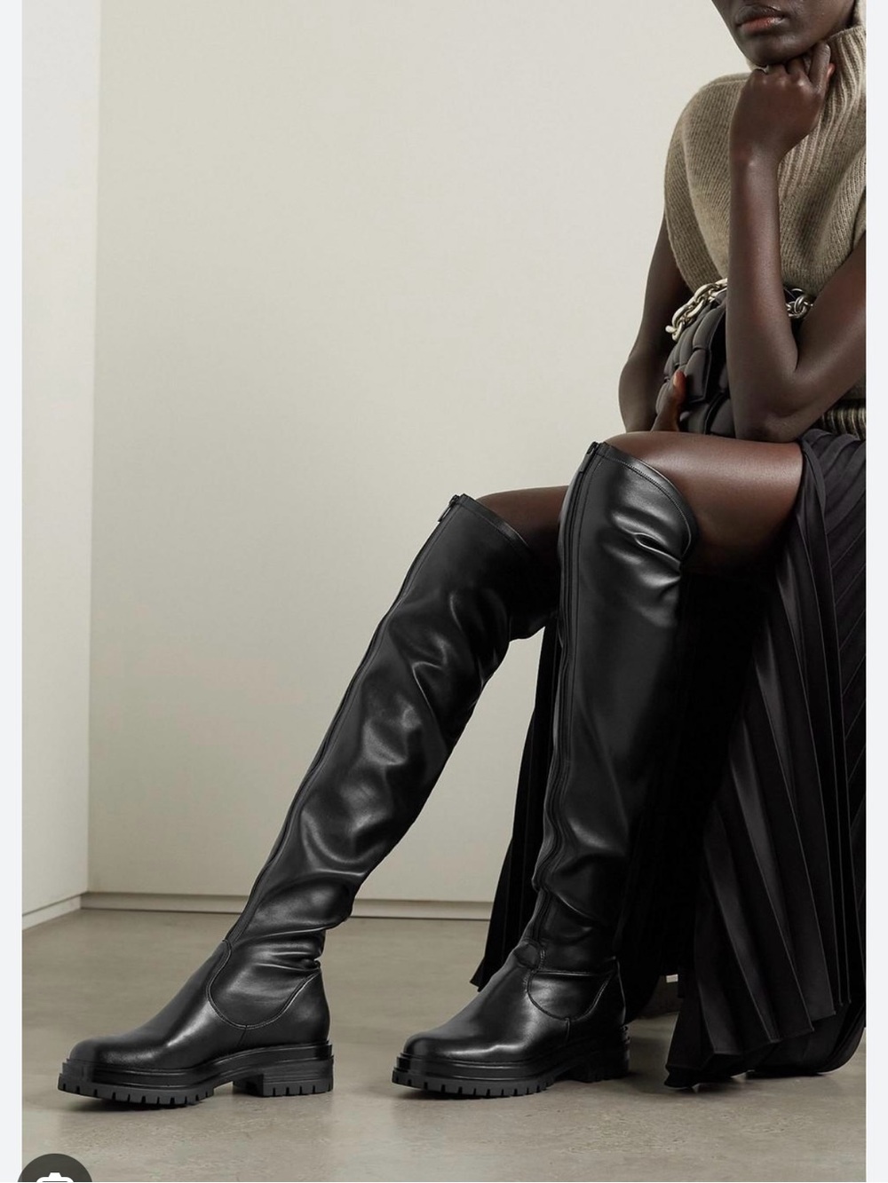 NEVER WORN Gianvito Rossi Black Over-the-Knee Leather Lug Sole Boots